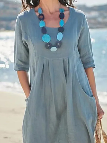 Cotton Casual Loose Crew Neck Dress