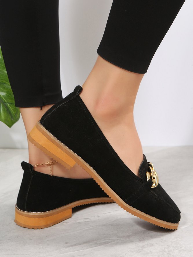 Metal Chain Decor Low Heel Loafers