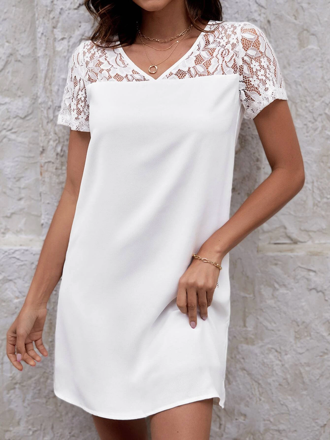 V Neck Loose Casual Lace Dress