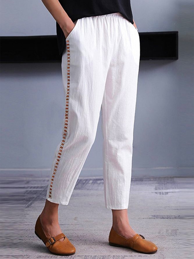 Plain Hollow out Lace Pockets Casual Pants