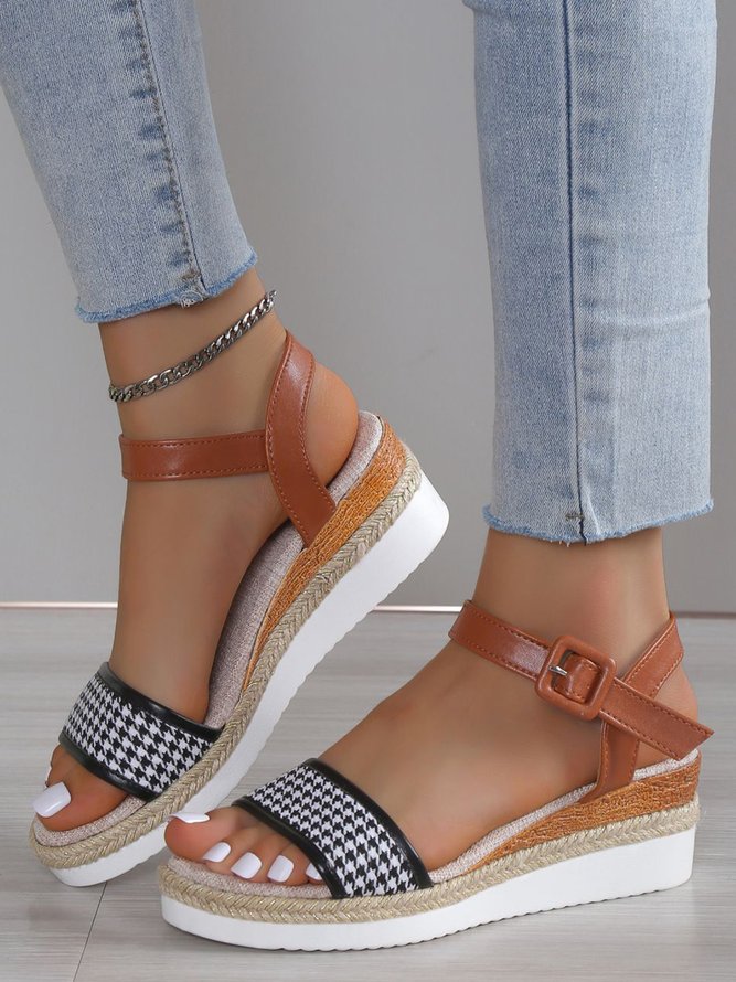 Woven Houndstooth Resort Wedge Sandals