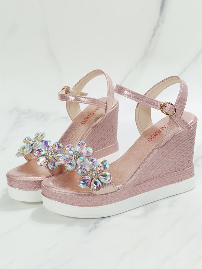 Resort Rhinestone Flower Wedge Sandals
