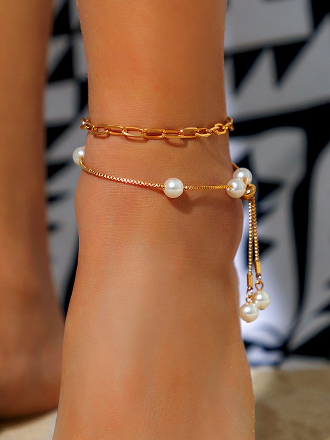Vacation Fashion Pearl Chain Multilayer Anklet Daily Beach Women Jewelry
