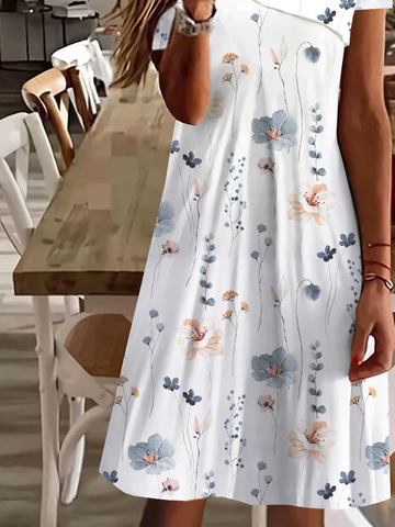 Asymmetrical Neck Casual Floral Printed Dress