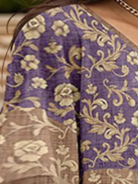 Plus Size  Loose Ethnic V Neck Shirt