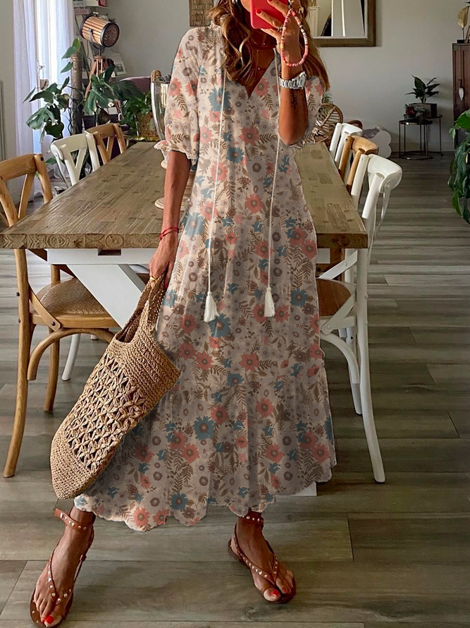 Casual Floral Half Sleeve Dress