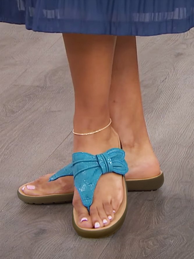 Blue Bow Decor Comfy Sole Flip-flops Slide Sandals