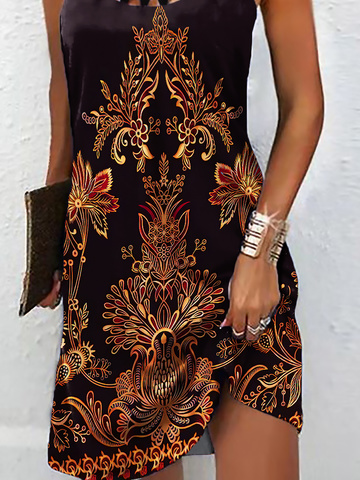 Ethnic Hollow out Sleeveless Casual Halter Tunic Dress