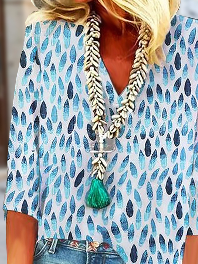 Floral Casual Loose V Neck Shirt