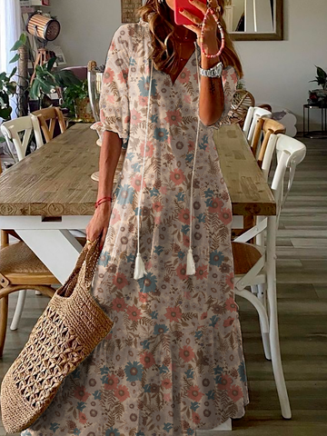Casual Floral Half Sleeve Dress