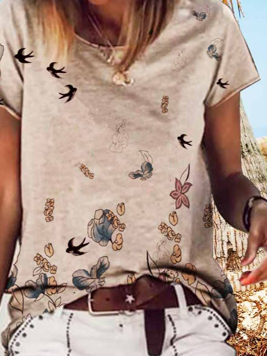 Notched Loose Jersey Casual T-Shirt