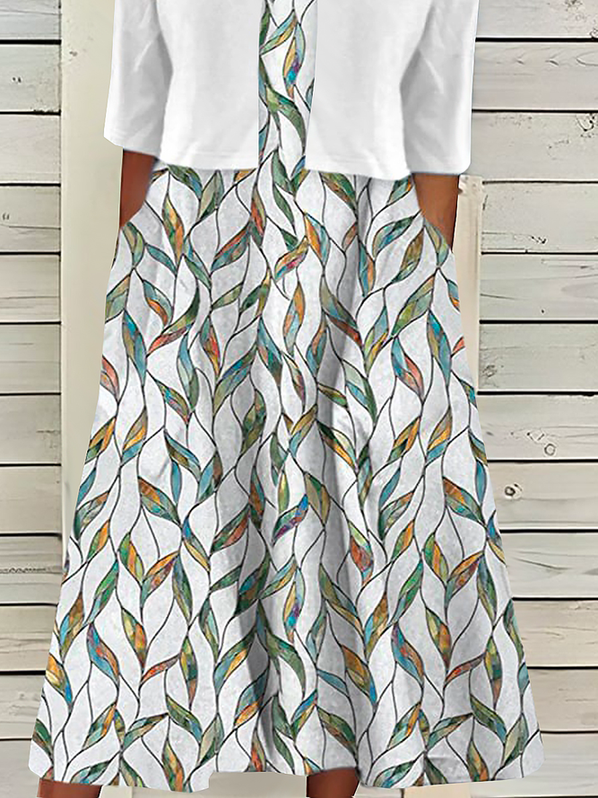 V Neck Leaf Casual Jersey Two-Piece Set