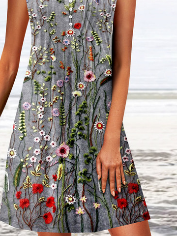 Notched Casual Floral Printed Buckle Dress