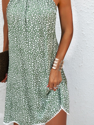 Patchwork Lace Floral Printed Halter Casual Dress