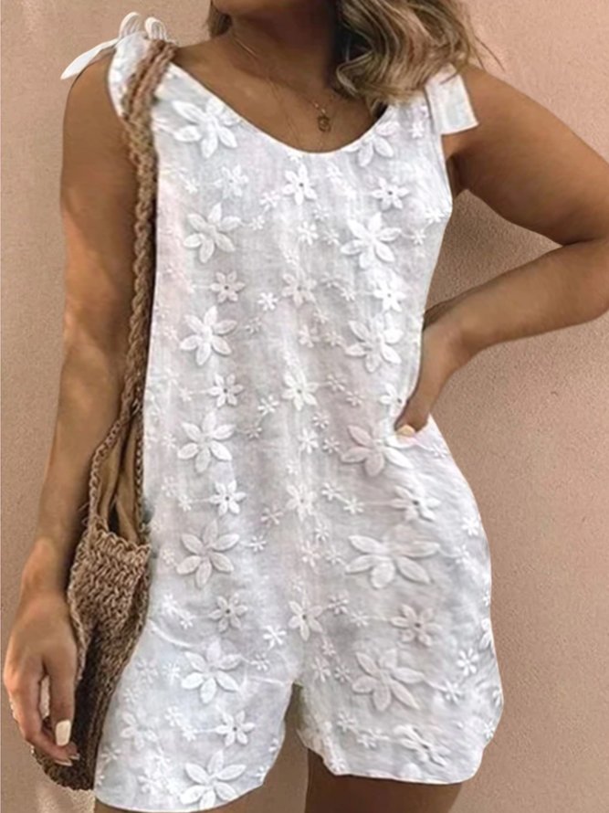 Plus Size Vacation Crew Neck Romper & Jumpsuit