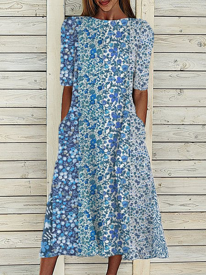 Boat Neck Casual Floral Dress