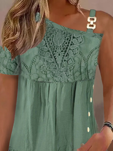 One Shoulder Casual Lace Lace Shirt