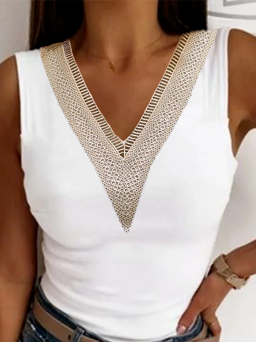 Casual V Neck Lace Tank Top