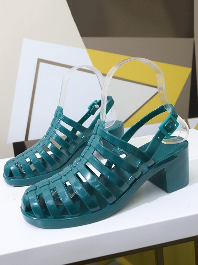 Casual Waterproof Hollow out Chunky Heel Jelly Sandals