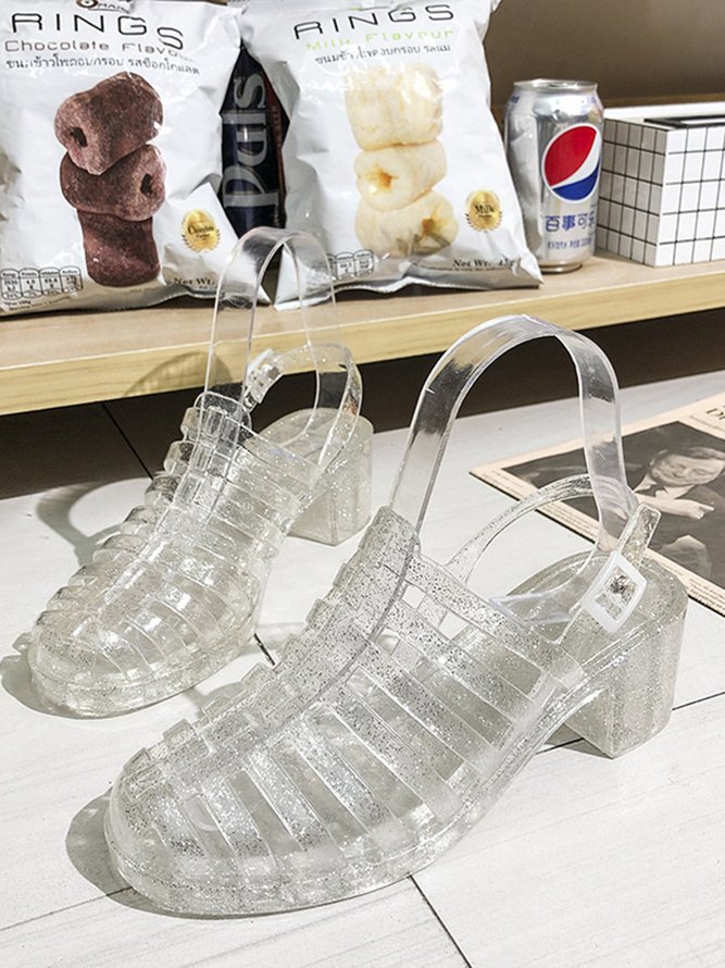 Casual Waterproof Hollow out Chunky Heel Jelly Sandals
