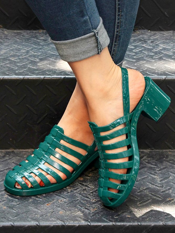 Casual Waterproof Hollow out Chunky Heel Jelly Sandals