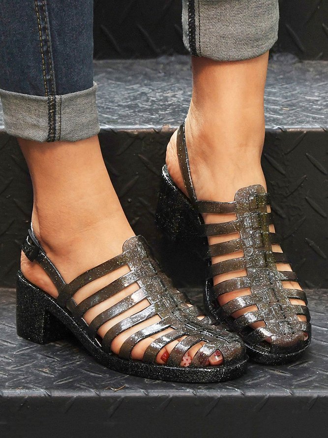 Casual Waterproof Hollow out Chunky Heel Jelly Sandals
