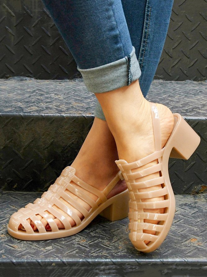 Casual Waterproof Hollow out Chunky Heel Jelly Sandals