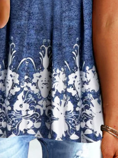 Plus Size Floral V Neck Casual Patchwork Lace Jersey Shirt