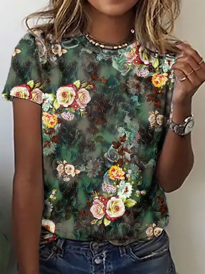 Printing Crew Neck Casual T-Shirt
