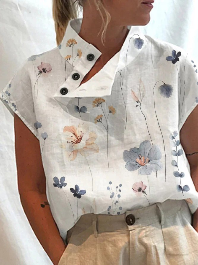 Floral Casual Loose Buckle Shirt