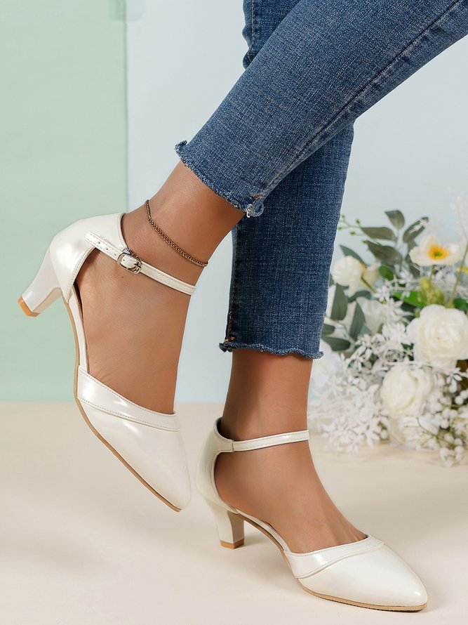 Elegant White Pointed Toe Ankle Strap Wedding Shoes