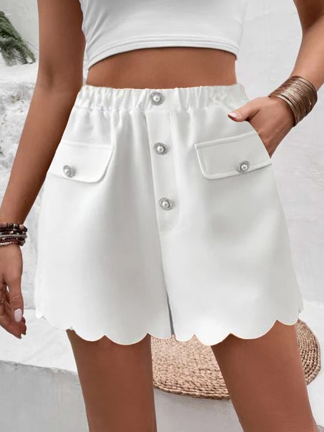 Buttoned Loose Casual Plain Shorts