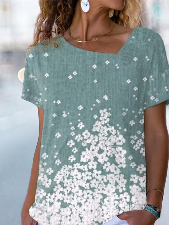Floral V Neck Casual Loose Shirt