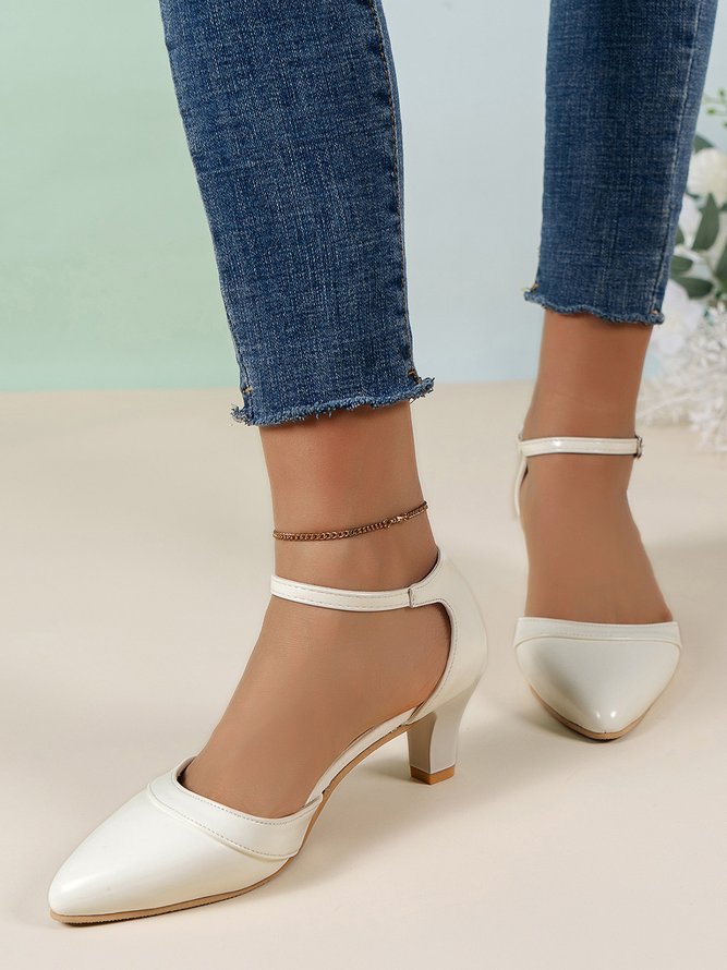 Elegant White Pointed Toe Ankle Strap Wedding Shoes