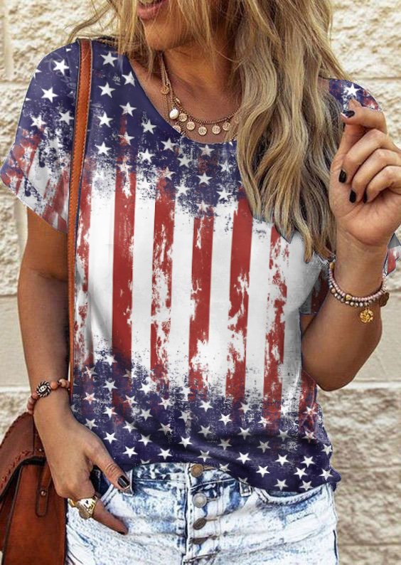 America Flag Casual Crew Neck T-Shirt