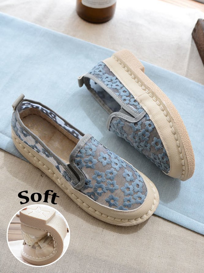 Floral Embroidery Breathable Mesh Flat Espadrilles Shoes