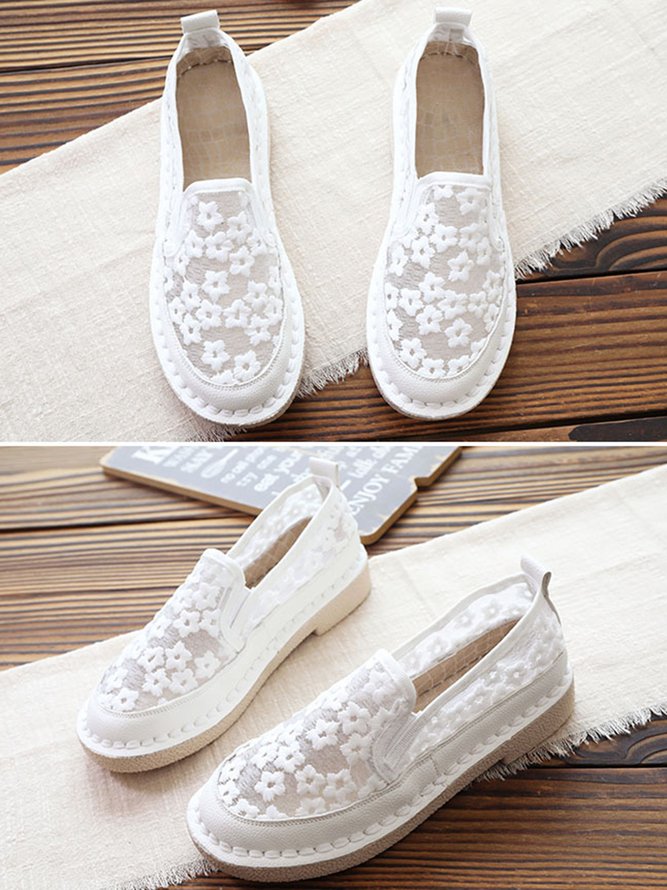 Floral Embroidery Breathable Mesh Flat Espadrilles Shoes