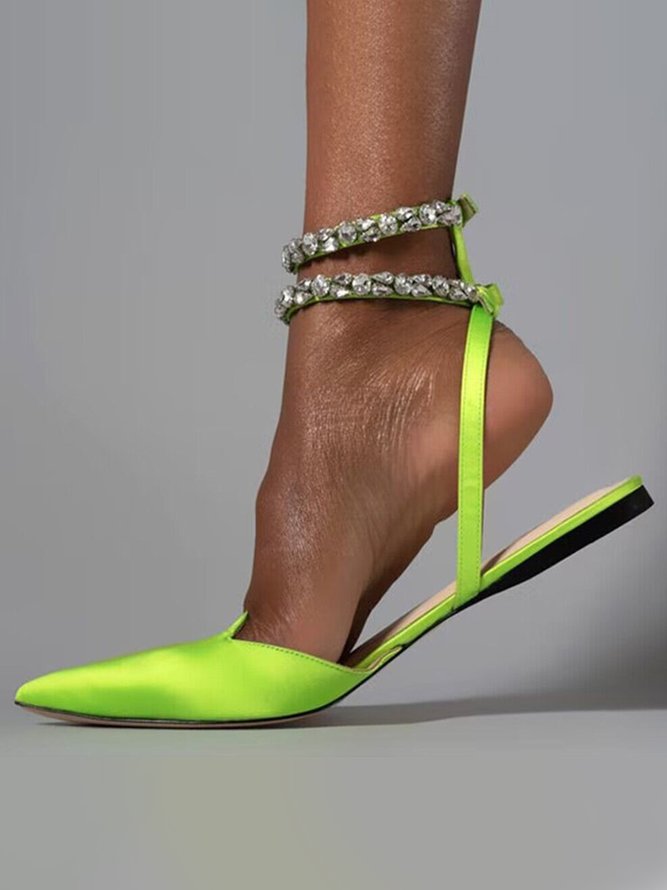Satin Baotoe Pointed Rhinestone Shoes