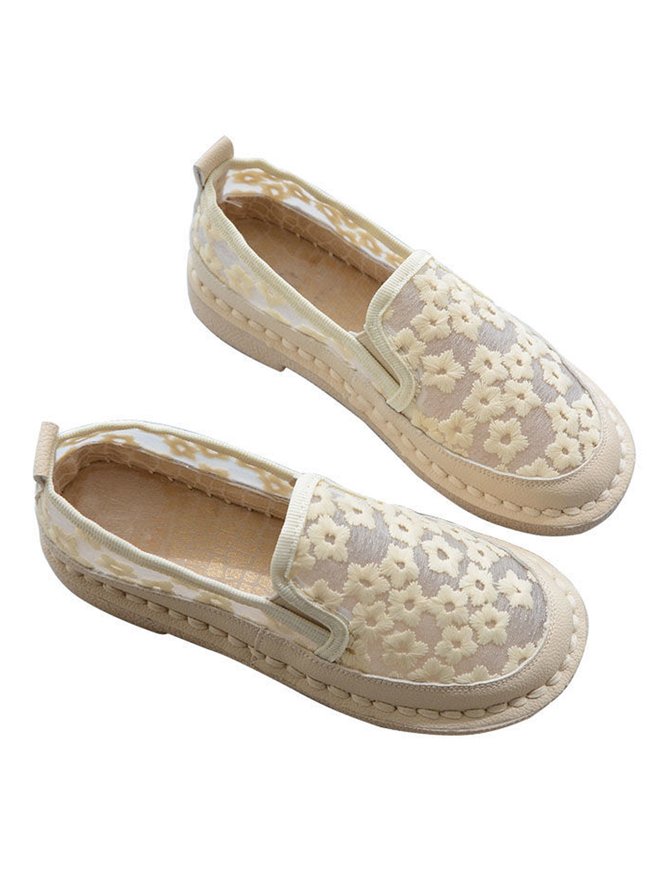 Floral Embroidery Breathable Mesh Flat Espadrilles Shoes