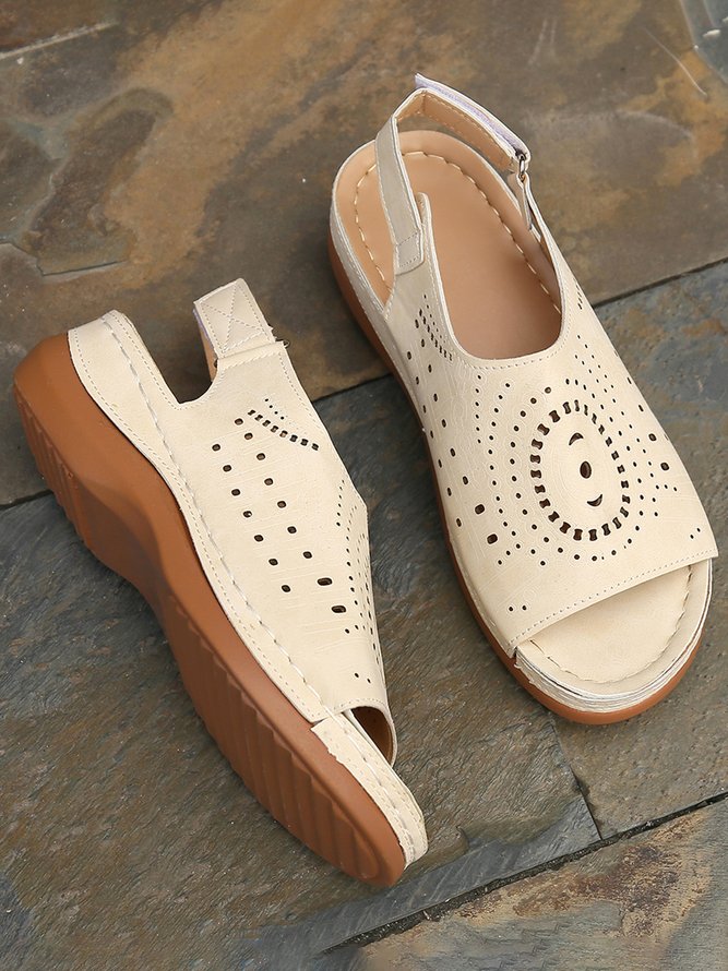 Ethnic Pattern Breathable Hollow Retro Casual Wedge Sandals