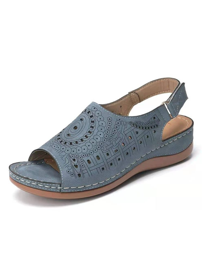 Ethnic Pattern Breathable Hollow Retro Casual Wedge Sandals