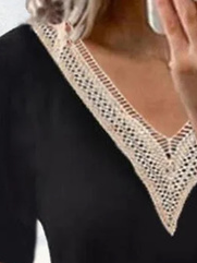 Plus Size Knitted Casual Plain V Neck T-Shirt