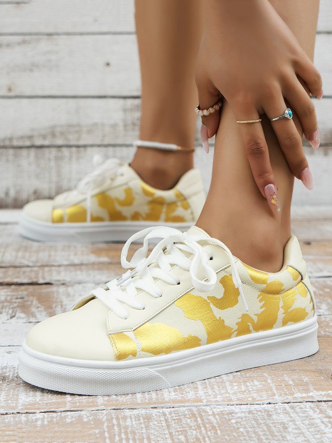 Color Block Printed Split Joint Lace-Up Skate Shoes