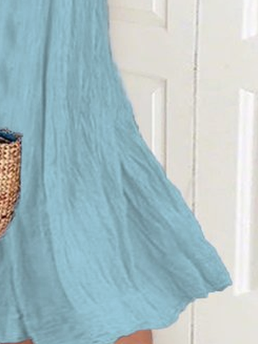 Plus Size Loose Plain V Neck Casual Dress