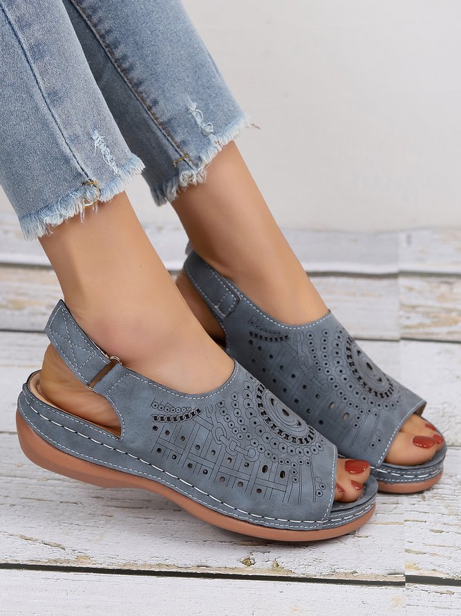 Ethnic Pattern Breathable Hollow Retro Casual Wedge Sandals