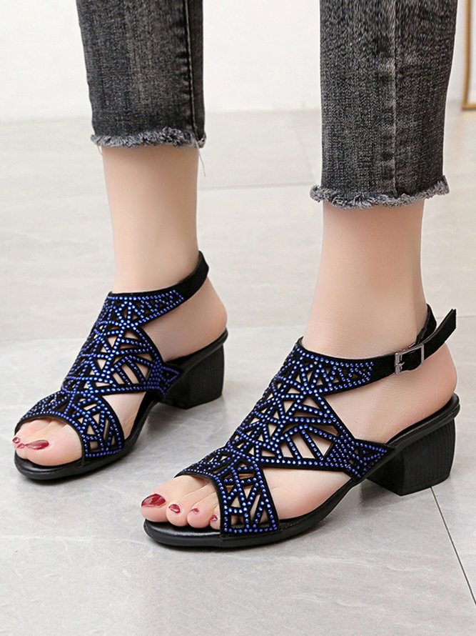 Geometric Hollow out Rhinestone Party Low Heel Dance Sandals