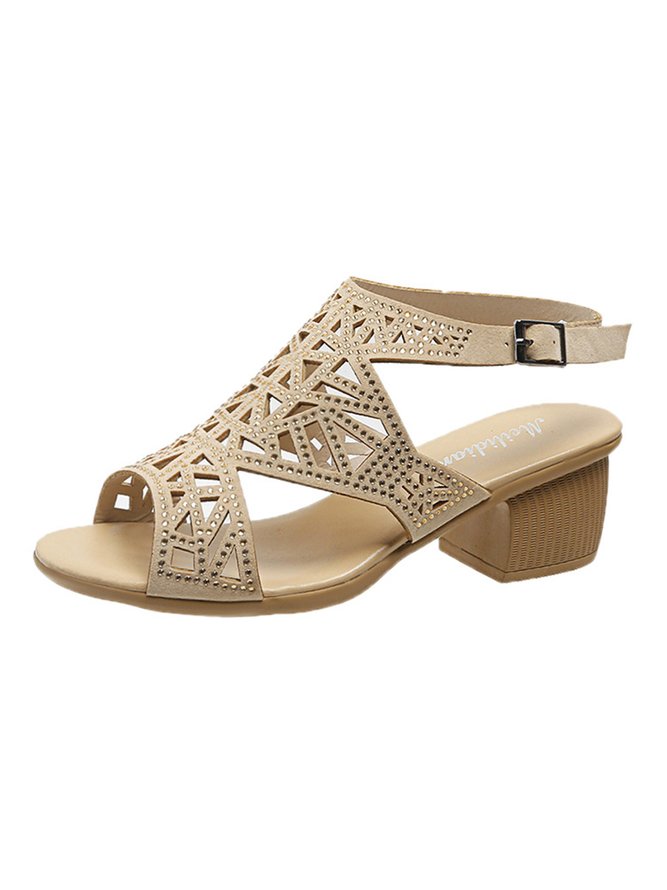 Geometric Hollow out Rhinestone Party Low Heel Dance Sandals