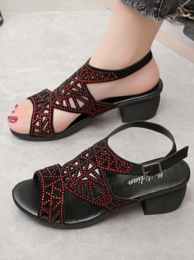 Geometric Hollow out Rhinestone Party Low Heel Dance Sandals