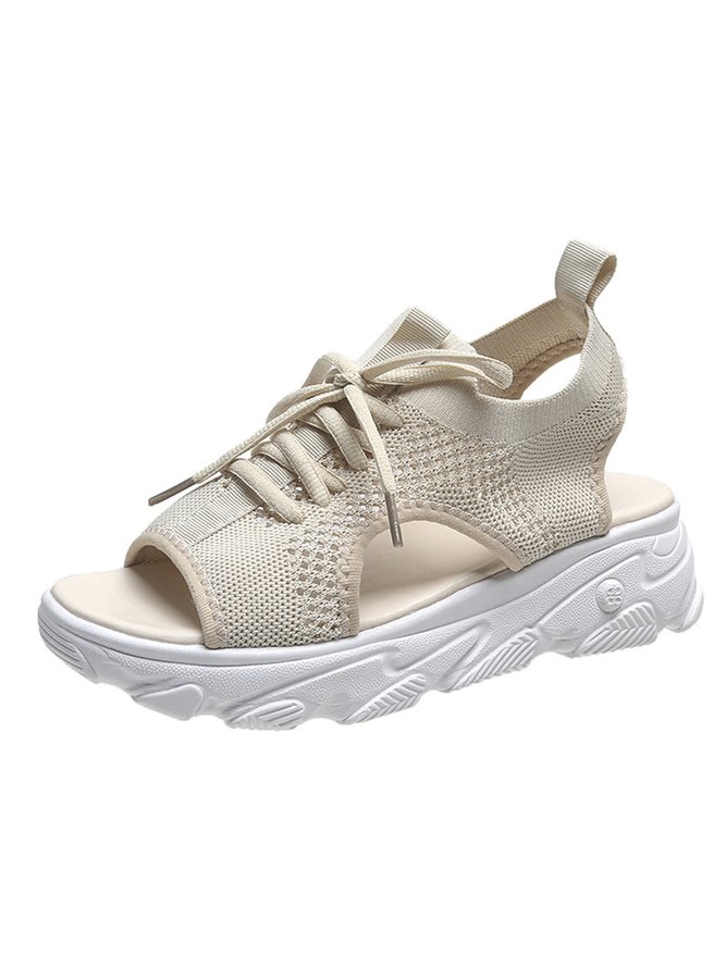 Breathable Hollow Out Lace Up Front Slip On Sports Sandals