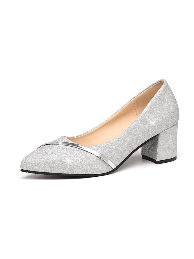 Elegant Glitter Chunky Heel Dress Shoes